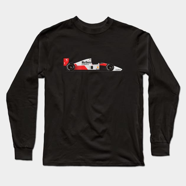 Ayrton Senna's McLaren Honda MP4/6 Illustration Long Sleeve T-Shirt by Burro Wheel